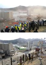 Kamaishi 11. marts 2011 og 27. februar 2013. 