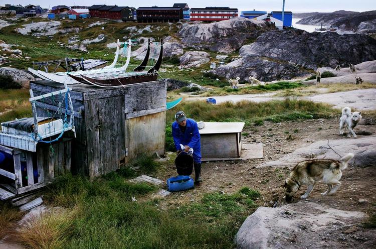Ilulissat. Johannes Mathæusen fisker om natten for at undgå, at de mange andre både sejler ind i hans garn. 
