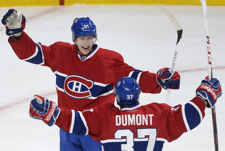 Matchvinder. To af Montreal Canadiens fire mål blev scoret af danskeren Lars Eller (tv.). 