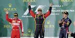 Sejr. Finnen (i midten) stod for 20. gang i karrieren øverst på Formel 1-podiet. 