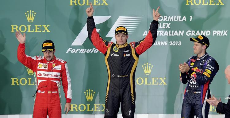 Sejr. Finnen (i midten) stod for 20. gang i karrieren øverst på Formel 1-podiet. 
