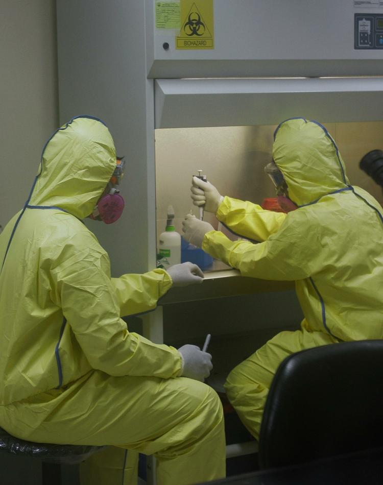 SIKKERHEDSLABORATORIUM. Læger er bange for, at resistens over for antibiotika kan gøre meget vanskeligt at behandle syge i fremtiden. Her arbejder fillippinske læger i et laboratorium med at teste muligt smittefarlige prøver. 