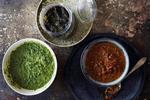 Salsa verde, oliventapenade og harissa