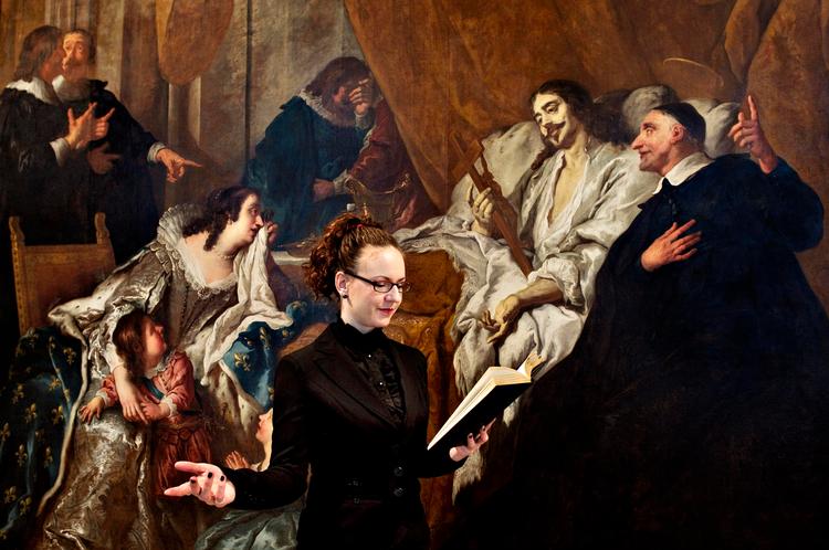 Malerisk. Julia Butschkow har skrevet to romaner og en novellesamling. Men også mundtligt fungerer hun som formidler, for eksempel som her på Statens Museum for Kunst, hvor hun står foran det store maleri af franskmanden Jean-Francois de Troy, som hun med en kort fortælling har givet nyt liv. 