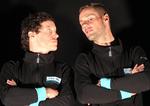 tilredt. Tom Boonen (th) sammen med en af sæsonstartens bedste ryttere Sylvain Chavanel ved præsentationen af holdet Omega Pharma Quick Step. 