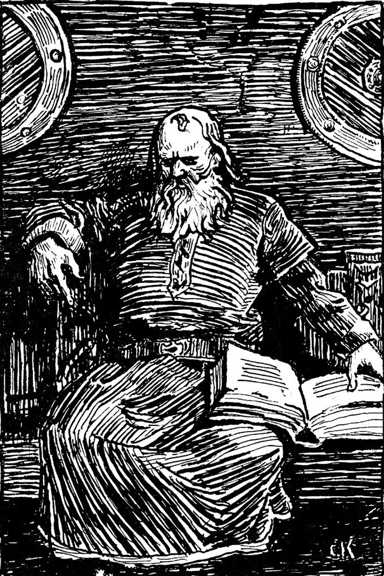 Kulturpersonlighed. Snorri Sturluson (1179-1241) var en af Islands mægtigste personer i sin tid, og den rigeste. Illustration fra Heimskringla, 1899-udgave af Christian Krogh. 