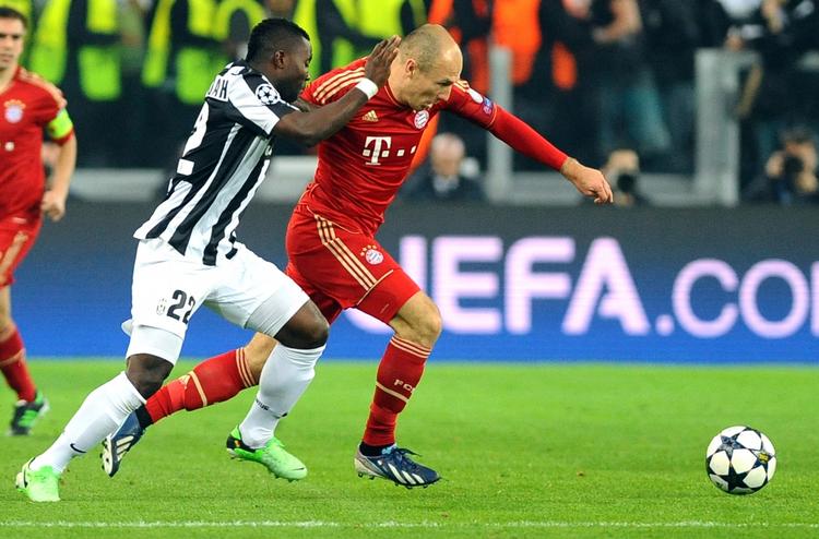suverænt. Bayerns hollandske kantspiller Arjen Robben (th) var tilfreds med den tyske dominans mod Juventus. 