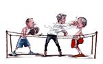 Knockout. Regeringen er blevet anklaget for at have lavet et lokumsaftale med KL om, hvordan konflikten om lærernes arbejdstid skal ende. Tegning: Roald Als 