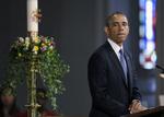 MINDEHØJTIDELIGHED. Barack Obama fotograferet under en ceremoni for Bostons terrorofre i byens katedral. 