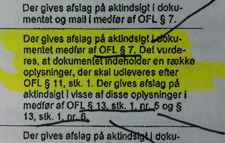 Afvist. Den ufærdige rapport om lærernes arbejdstid er af intern karakter og kan derfor ikke offentliggøres, skriver Finansministeriet til Folketingets Ombudsmand. Her uddrag  af Finansministeriets afslag på aktindsigt til Danmarks Lærerforening. (affotografering) 