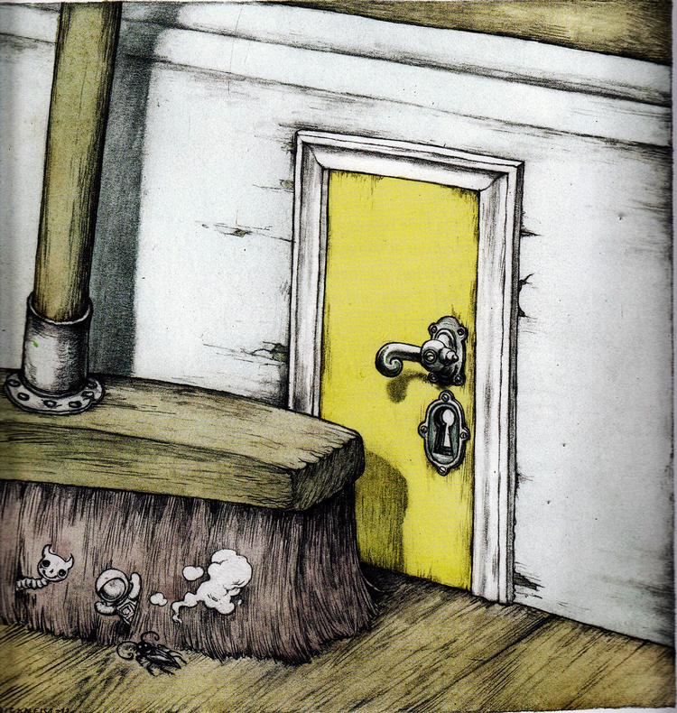 Tur. Janus Kodals fortælling løber gennem stuer og børneværelser i Dickmeiss'  pertentlige streg. Illustration: Otto Dickmeiss 