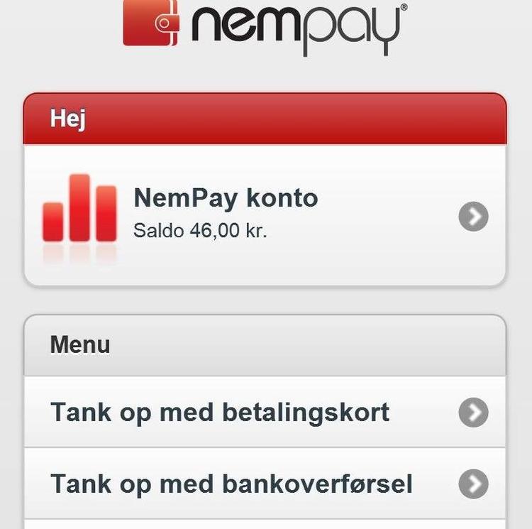 Betalingsapp. Ved at hente app'en, Nempay, på din mobil kan du registrere dine betalingskort og betale direkte fra mobilen, når du scanner den foran NFC-terminlen i butikkerne. 