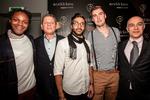 Bartenderdyst. Bartenderdysten Diageo World Class blev mandag afgjort på Vesterbro. Fra venstre ses de to dommere Deano Moncrieffe og Tim Vollerslev, dagens to vindere Hardeep Rehal og Hasse Bank Johansen, samt dommeren Max La Rocca. 