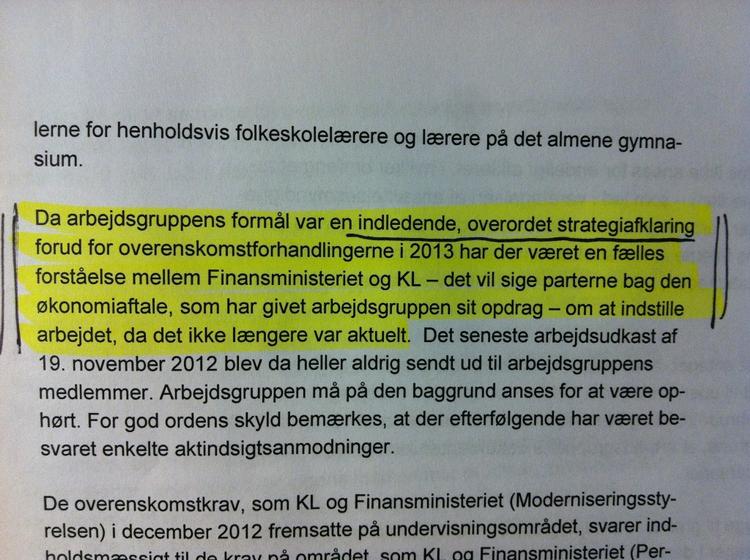 Formål. Arbejdsgruppen under Finansministeriet skulle skrive en rapport med anbefalinger til, hvordan overenskomst og lovgivning kan ændres, så lærerne kan arbejde mere. Men til Ombudsmanden beskriver Finansministeriet formålet sådan her. (screendump). 