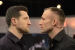 face-off. Carl Froch (tv) og Mikkel Kessler skal bokse om VM-titlen i England 25. maj. 
