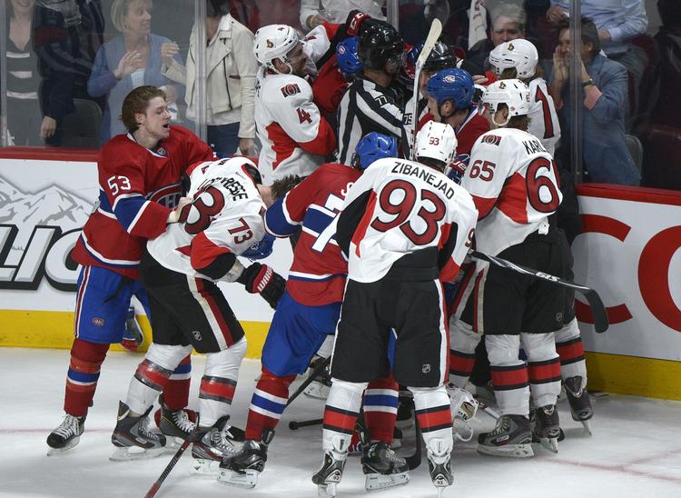 overfald. Ingen fik hjernerystelse i kamp nummer to mellem Montreal Canadiens og Ottawa Senators, men der opstod trods alt slagsmål mellem spillerne. 