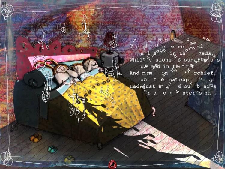 Hyggenygge. Illustration fra digt-app'en 'Twas the Night Before Christmas. 