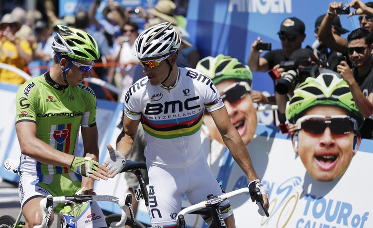 OPREJSNING. Sammenlagt er Peter Sagan (tv.) langt væk i Tour of California, men den slovakiske sprinter går det godt i massespurterne. 