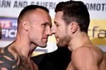 face-off. Mikkel Kessler (tv) og Carl Froch mødes omkring midnat natten til søndag i en VM-kamp i London. 