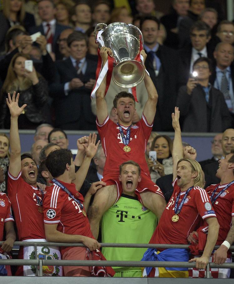 Omsider. En jublende lykkelig  Thomas Müller scorede otte gange for Bayern i denne sæsons Chamnpions League. 