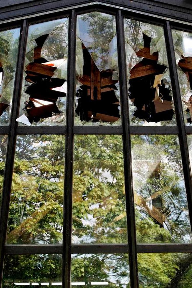 Totalskade. Vinduerne i et fremtidigt frihedsmuseum vil som nu spejle de høje, gamle træer i Churchillparken. 