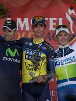 kongeetape. Roman Kreuziger (midt) øverst på podiet efter sejren ved Amstel Gold Race i april. 