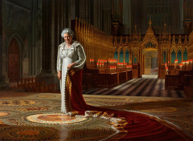 HÆRVÆRK. Portrættet af den britiske dronning er malet af den australske kunstner Ralph Heimans. Det er nu fjernet fra Westminster Abbey. 