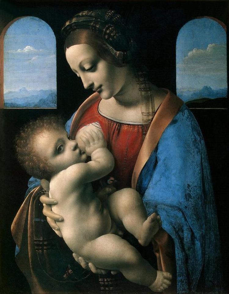 Amning. 'Madonna Litta', ca. 1490. Maleri: Leonardo da Vinci, Eremitagen, Skt. Petersborg. 