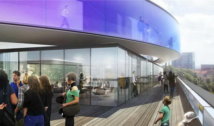 Computermodel. Tegningen viser, hvordan den nye 310 m store lounge under Olafur Eliassons regnbue på kunstmuseet ARoS skal se ud. Den er anden del af Olafur Eliassons samlede værk 'Rainbow Panorama' på taget af museet. Illustration: ARoS/shl 