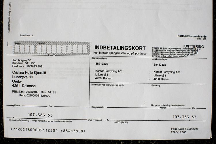 107.383,53. Så mange kroner og øre blev Cristina Helle Kjærulff opkrævet af SK Forsyning efter 10 måneders elforbrug. 