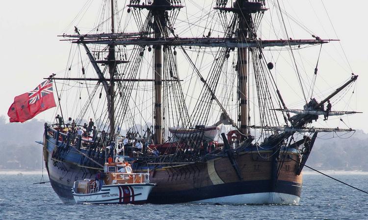 kopi. Det var sådan, James Cooks skib, 'Endeavour' så ud. Denne efterligning er dog noget nyere. Den er fotograferet i 2005. 