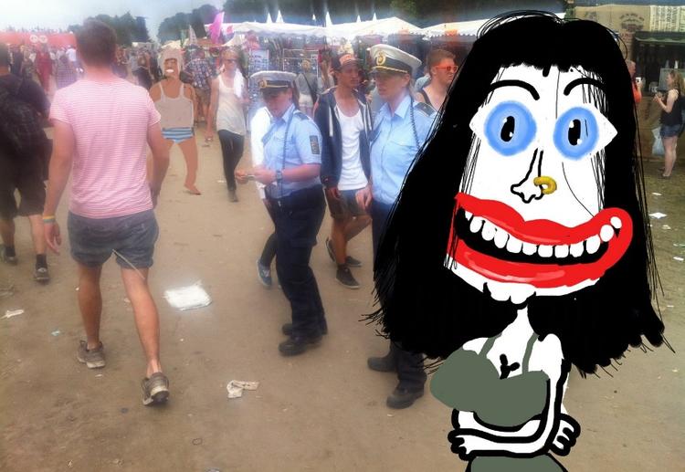 Typisk. Charlotte Boesgaard er den gennemsnitlige Roskilde Festival-gæst. Hendes svar kan problemfrit bruges i erthvert medie, der dermed kan slippe for at sende mandskab til festivalen næste år. Tegning: Philip Ytournel 