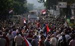 Protester. Demonstrationerne fra tilhængere af Morsi forstsætter i Kairo. Her er det et billede fra i går morges. 