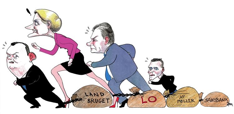 Lov. Flere partier vil have mere åbenhed om partiernes økonomiske støtte. Tegning: Anne-Marie Steen Petersen 