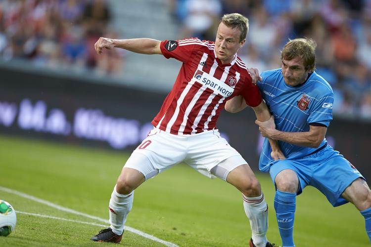 USKARP. AaB-angriber  Jeppe Curth formåede ikke at sparke bolden i kassen i aftenens opgør mod Dila Gori. 