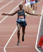 ol-guldvinder. Mo Farah vinder 3.000 meter løb ved Diamond League-stævne i London i 2013. 