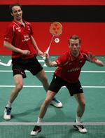 diskutabelt. Carsten Mogensen (th) og Mathias Boe formåede ikke at nå frem til finalen i Denmark Open. 