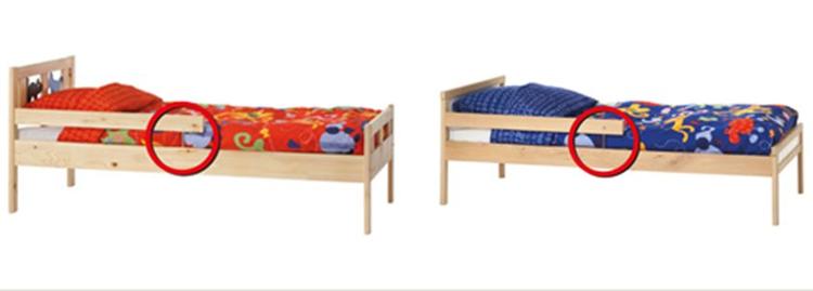 Mareridt. To IKEA juniorsenge kan forårsage alvorlige snitsår, fordi en metalstang har tendens til at knække. 