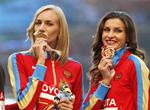 MEDALJER. I højdespring var der to medaljer til Rusland, guld til Svetlana Shkolina (tv.) bronze til Anna Chicherova (th.). 