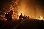 Inferno. Brandfolk kæmper mod flammerne, men havde mandag aften un kontrol med 20 procent af skovbranden. 