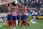Jubel. Atletico-mændene bankede fem mål ind i derbyet mod Vallecano og har nu scoret otte gange i de to første ligakampe i denne sæson. 