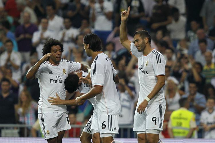 Førstekæden. Marcelo, Khedira og Benzema er tre af Reals mange stjerner. 