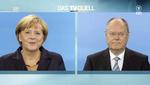 Rivaler. Peer Steinbrück får svært ved at fravriste Angela Merkel titlen som kansler. 