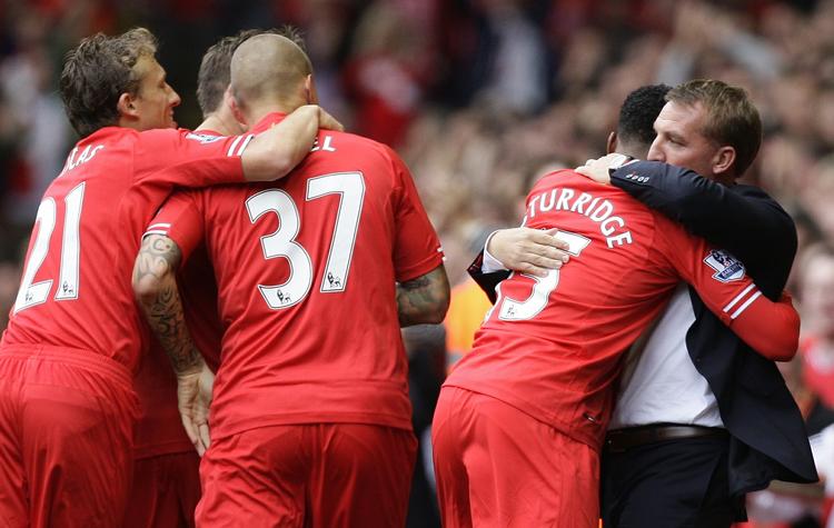 overbevisende. Liverpools Daniel Sturridge (nummer to fra højre) blev nummer tre på listen over ugens spillere, mens Liverpool røg til tops på hold-ranglisten. 