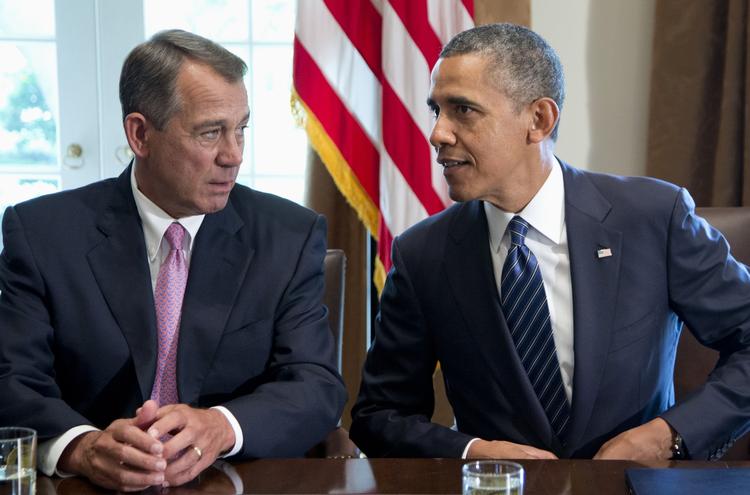 Støtte. John Boehner, formand for Repræsentanternes Hus i USA's forbundshovedstad, Washington DC, og præsident Barack Obamaunder dagens møde. 