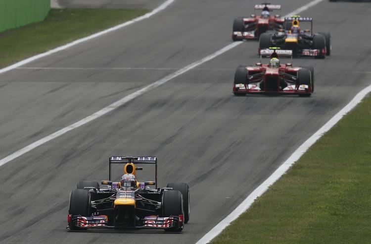 VETTEL. For tredje gang kom Sebastian Vettel først over stregen på Monzabanen. 