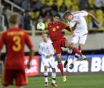 Forventning. »Italien i Parken bliver en fantastisk kamp, forhåbentlig med en fyldt Parken og en masse stemning«, siger forsvarsspiller Andreas Bjelland (til højre). Han spillede hele kampen i aftes, da Danmark på udebane vandt 1-0 over Armenien. Foto: 
