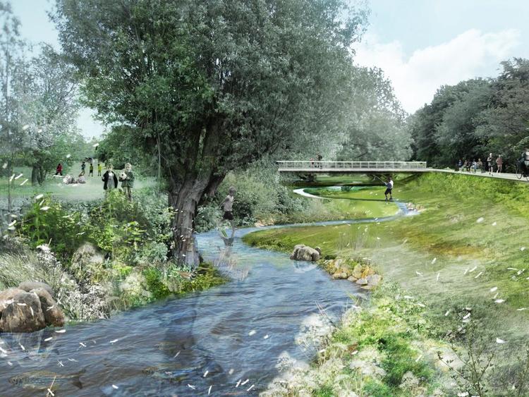 Grønt. Sådan kan Krogebjergparken ende med at komme til at se ud efter en genopretning af Harrestrup Å. 