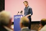 Årsmøde. Formand Magrethe Vestager på talerstolen til de radikales årsmøde i Nyborg. 