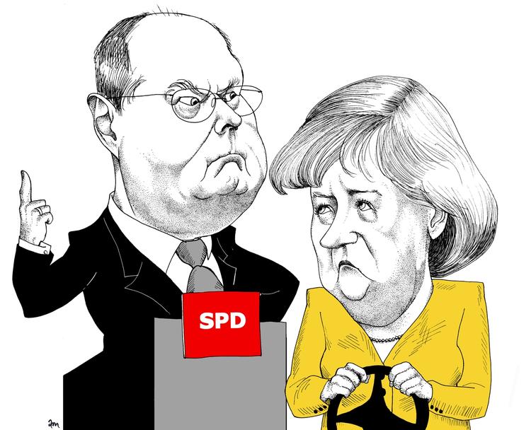 Valgkamp. Angela Merkel har brugt valgkampen på at fortælle tyskerne, hvor godt det går med hende ved roret, mens socialdemokraten Peer Steinbrück har slået på, at den nuværende regering har fået den sociale ulighed til at vokse. 